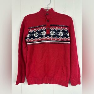 NWT THE CHILDRENS PLACE Sweater Boys XL 14 Red Fair Isle Mock Neck Long Sleeve